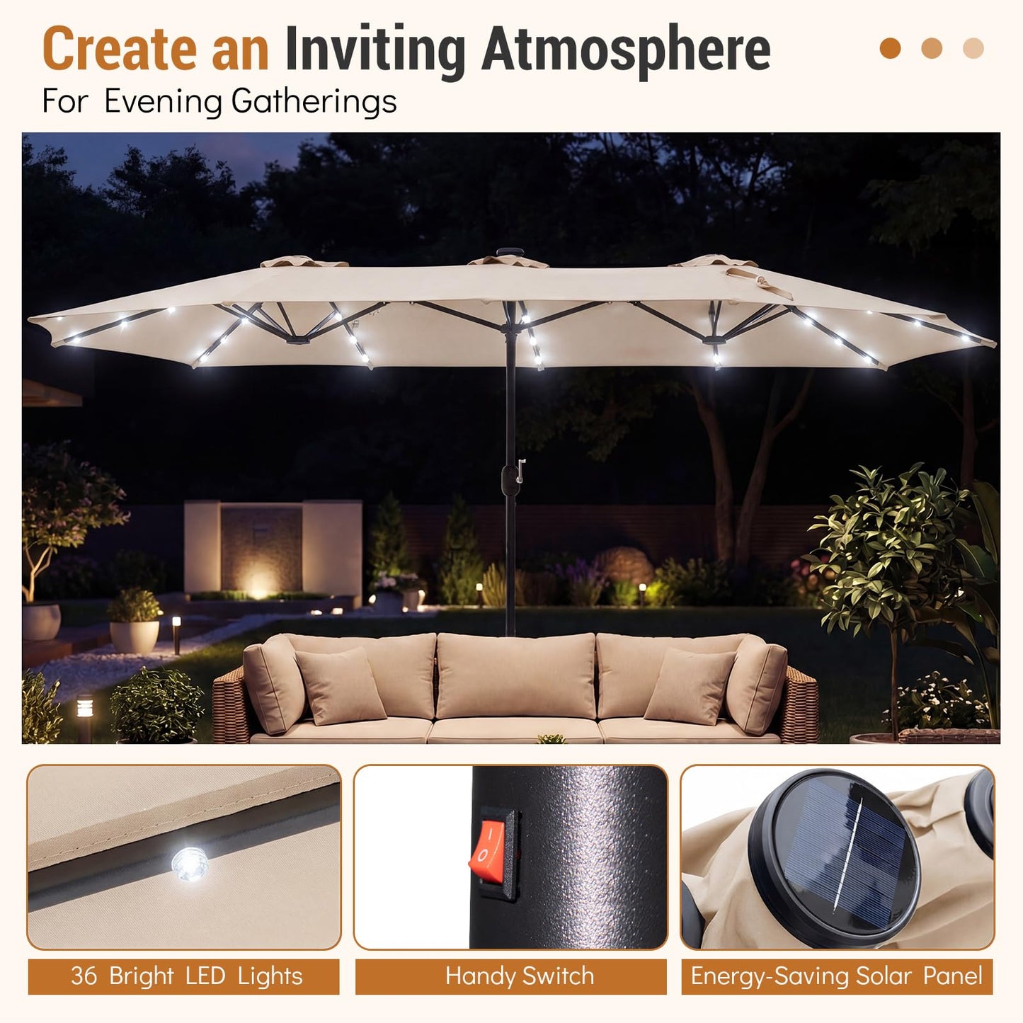 4M Double-Sided Parasol, Outdoor Extra Large Sun Umbrella with Base