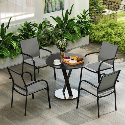 2 Pieces Outdoor Dining Chairs with Armrests and Breathable Fabric