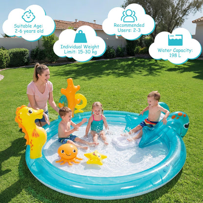 Inflatable Play Center, Marine Life Spray Paddling Pool with Slide & Sprinkle