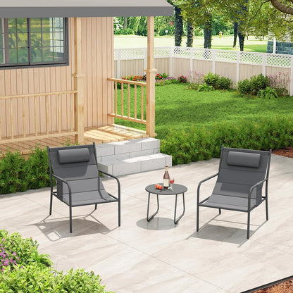 Metal Frame Chair and Coffee Table Set with Cozy Headrest & Storage Bag