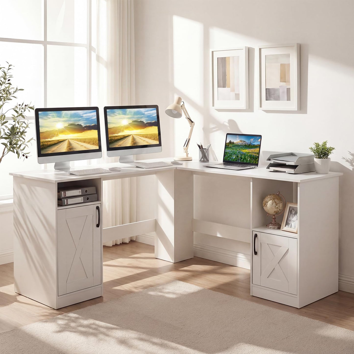150 CM L Shaped Executive Desk with Charging Station