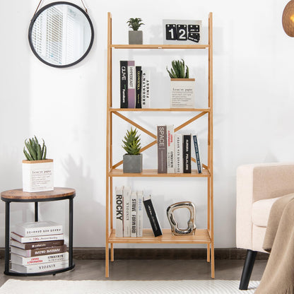 4 Tier Freestanding Bookcase with Anti Toppling Device for Living Room