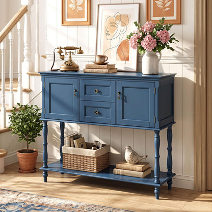 Vintage Console Table with 2 Drawers, 2 Door Cabinets