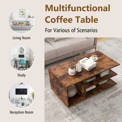 Coffee Table 3 Tier Rectangular Center with L Shaped Middle Shelf