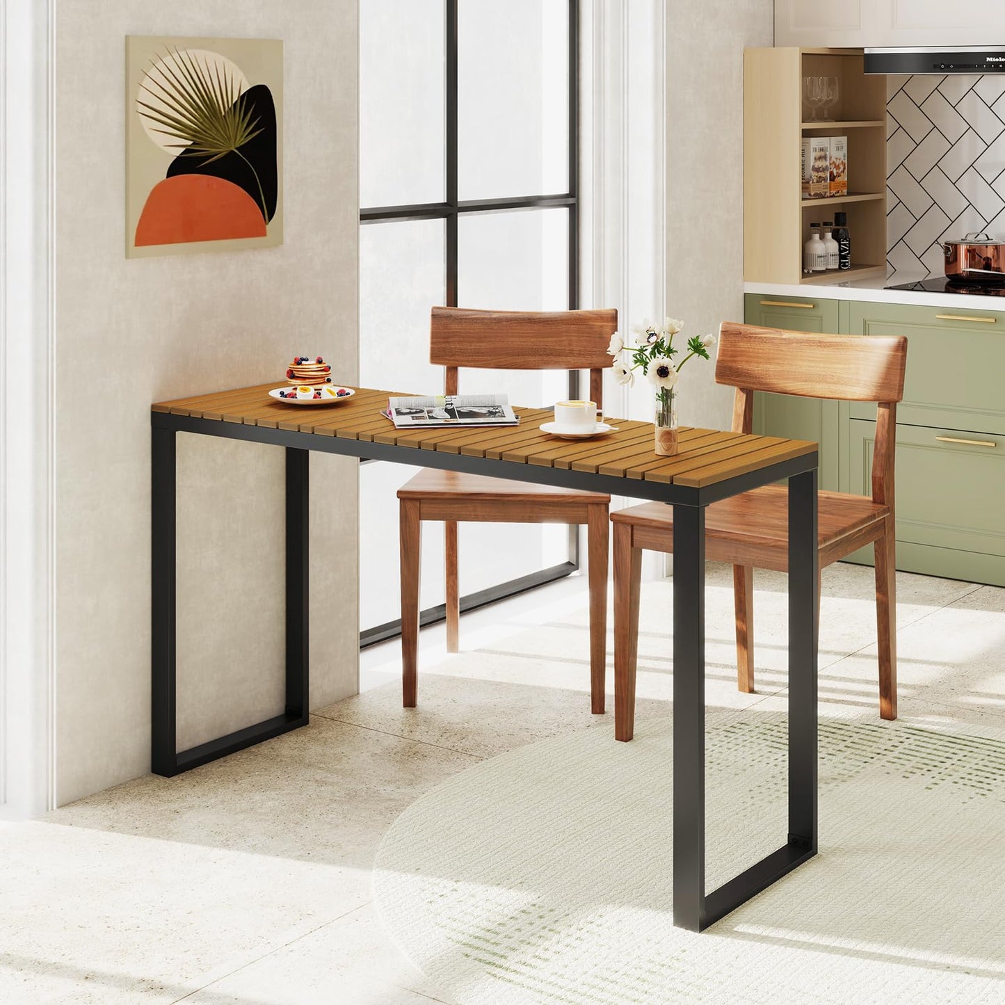 6-Person Metal Frame Rectangular Garden Table with WPC Slat Tabletop