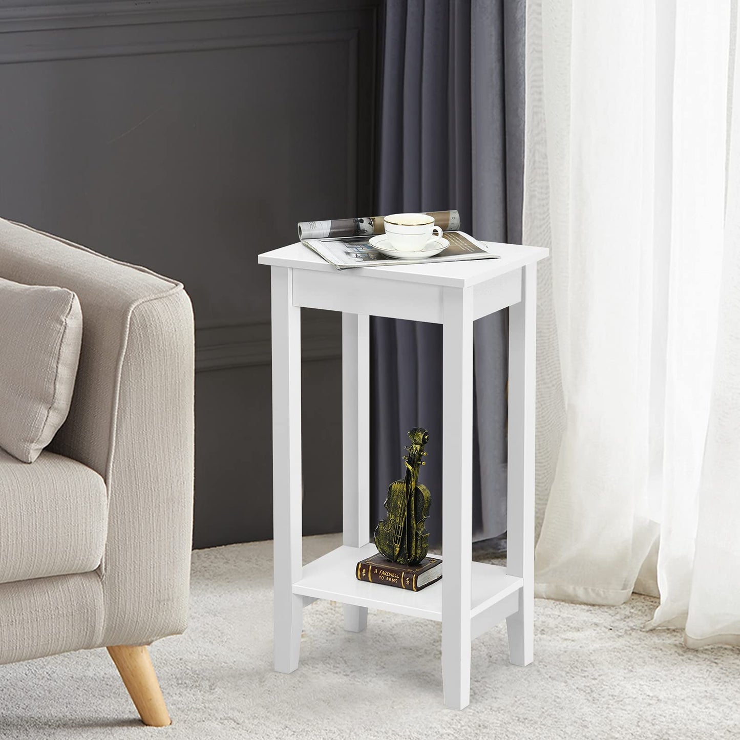 40x30x74cm Wooden Narrow Nightstand Sofa Side Table with Storage Shelves