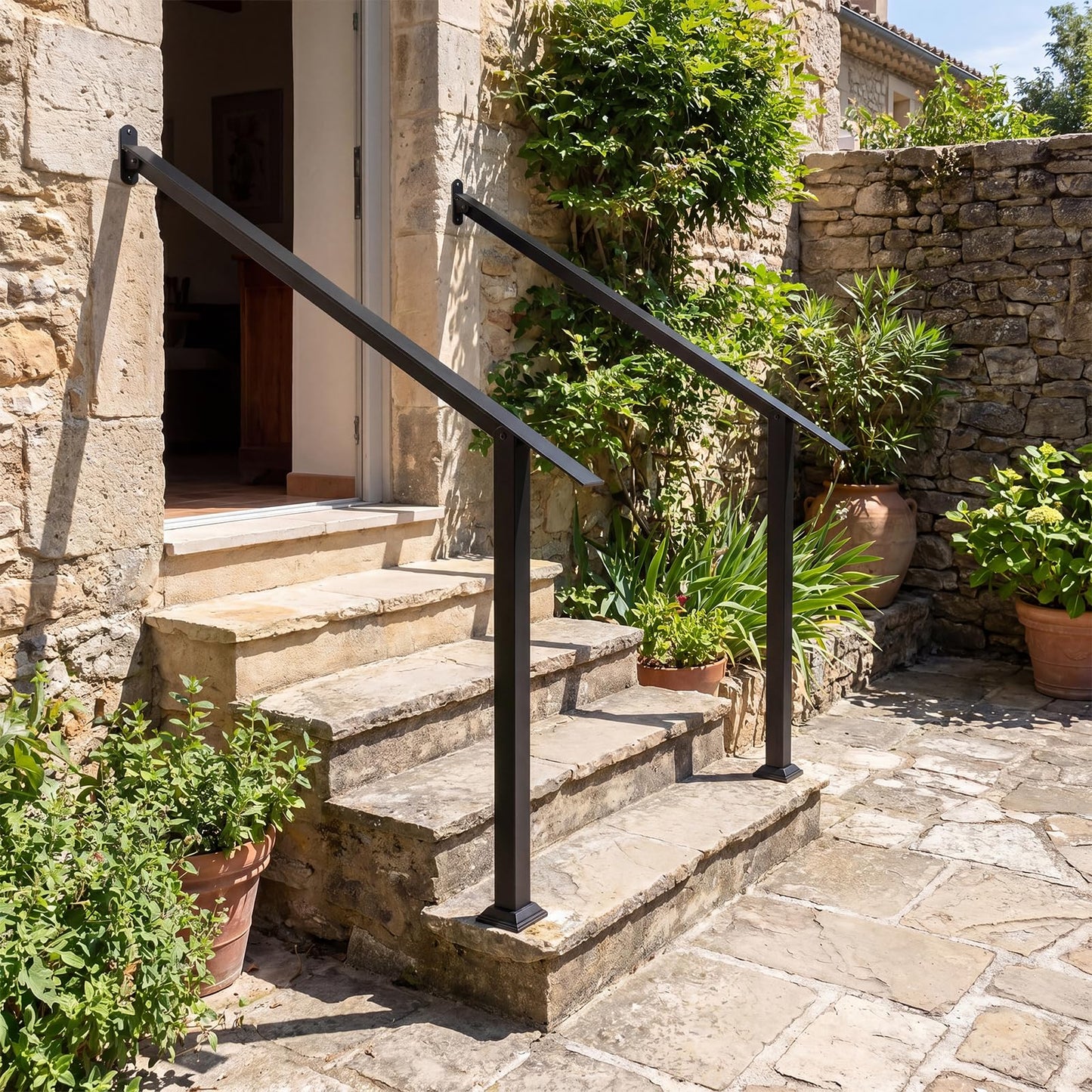 3 Step Heavy-Duty Adjustable Galvanized Steel Railing with Installation Kit for Concrete