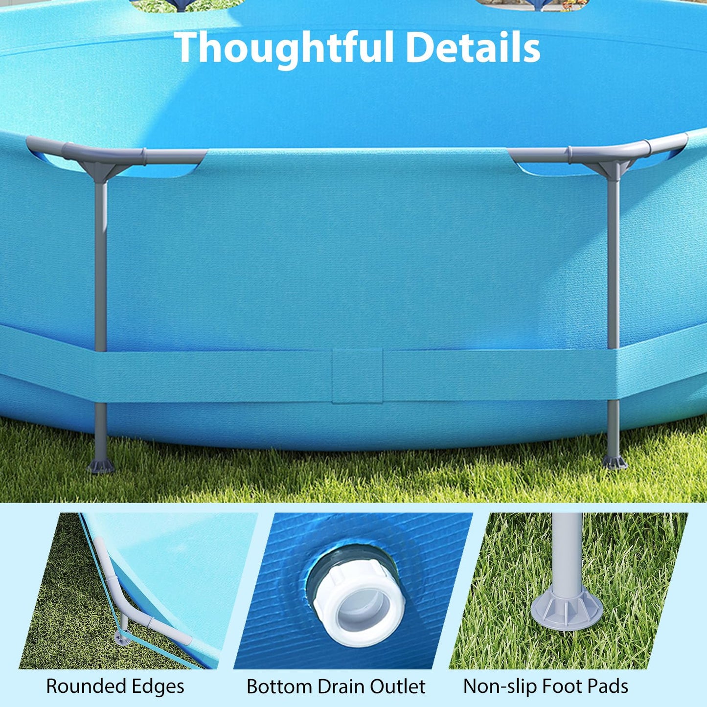 10/12 Feet Round Outdoor Framed Pool Set with Filter Pump