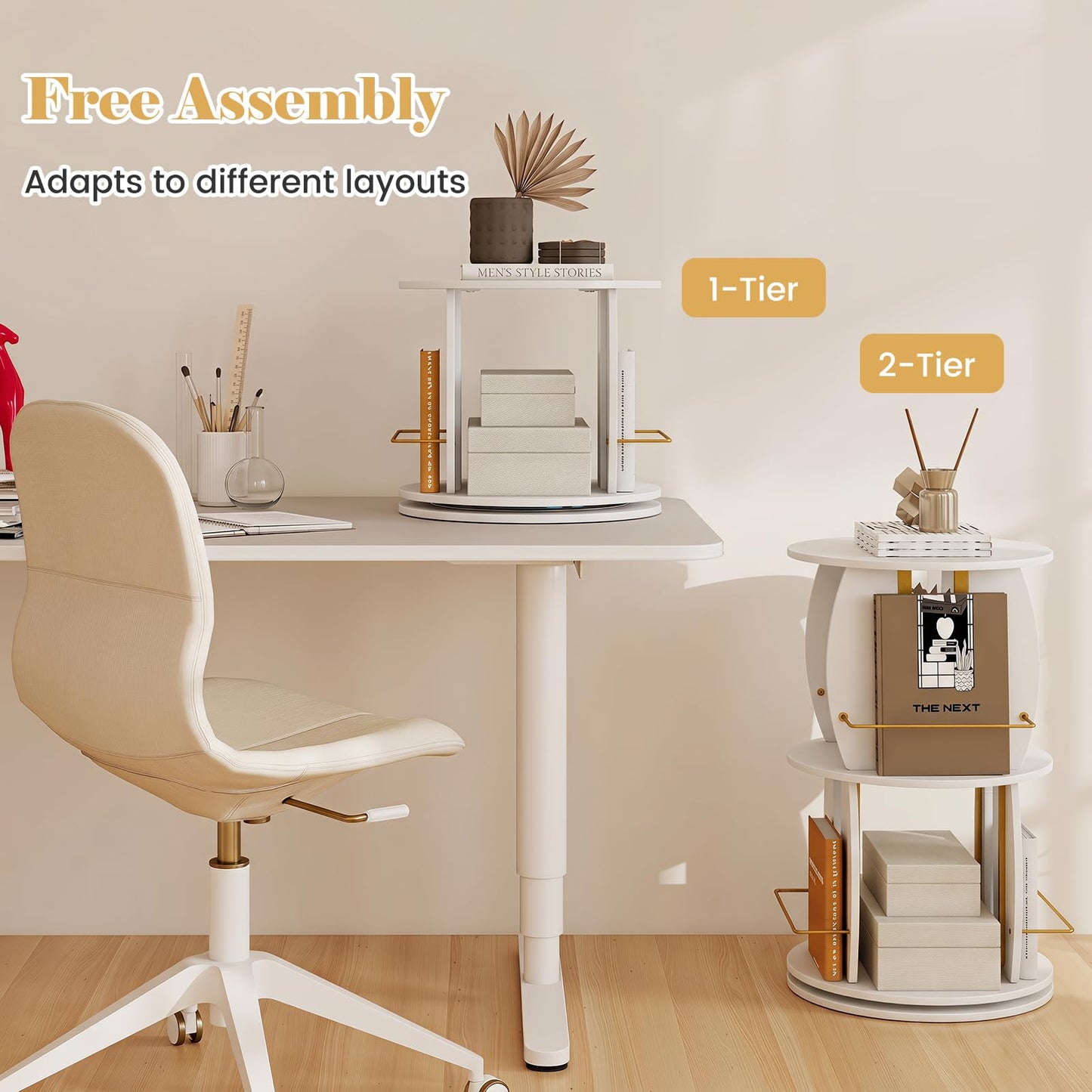 2-Tier Rotating Bookshelf Tower with Display Stands