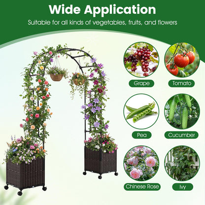 Garden Arch with Planter Box, 2M Metal Pergola Arbor Trellis with Self-Watering System