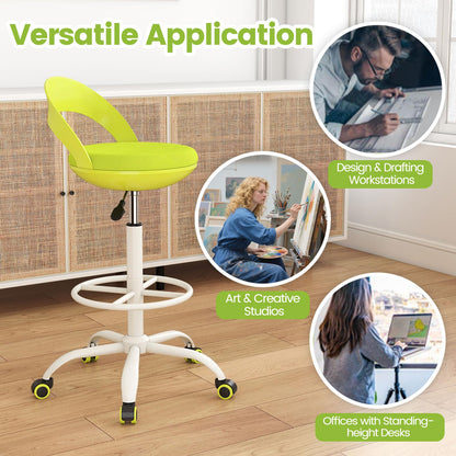 Drafting Stool Rolling Tall Desk Chair with Wheels