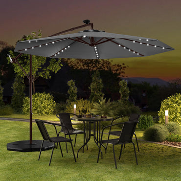 294 cm Solar Patio Offset Umbrella Cantilever Umbrella with 40 LED Lights