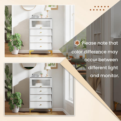 3 Drawer Dresser Cabinet with Flip Up Fluted Glass Door