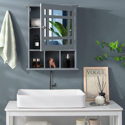 Mirror Door Cabinet with Adjustable Shelf and 3 Compartments