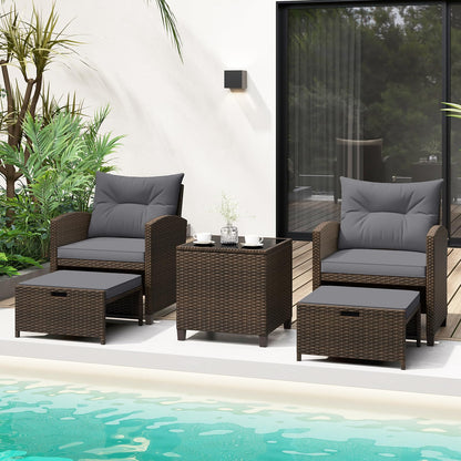 5-Piece Rattan Garden Furniture Set, Patio Conversation Set with 2 Chairs