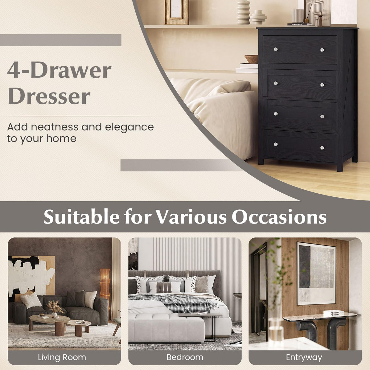 110cm Tall Storage Cabinet Chest of Drawers Clothes Organizer with 4 Drawers