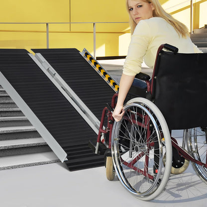 3FT Folding Portable Aluminum Ramp with Transition Plate and Reflective Warning Stickers