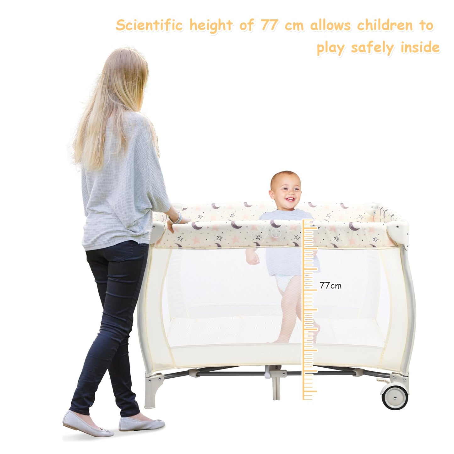 3 in 1 Convertible Bassinet Cot with Changing Table and Toy Bar