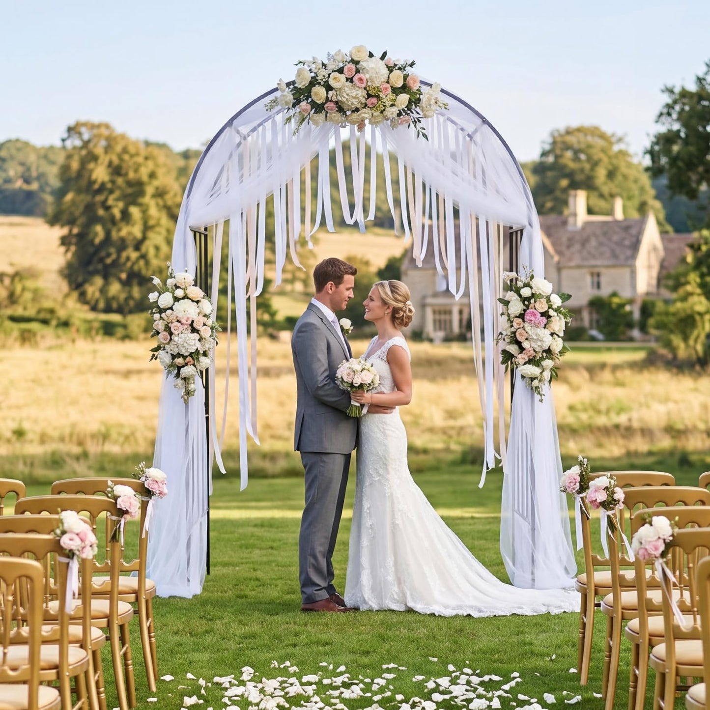 Garden Arch, Heavy Duty Metal Roses Vines Climbing Plants Support Archway