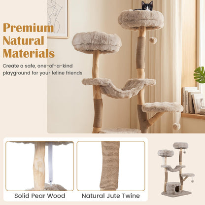 147cm Cat Tree Tower with Cat Cave with Sisal Scratching Poles and 2 Plush Play Balls for Indoor Cats