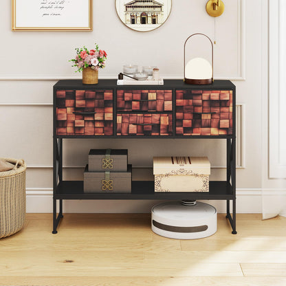 Console Table with 4 Fabric Drawers Shelf and Metal Frame