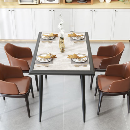 Giantex Dining Table 110 x 70cm Sintered Stone Rectangular Kitchen Tables with Faux Marble Tabletop