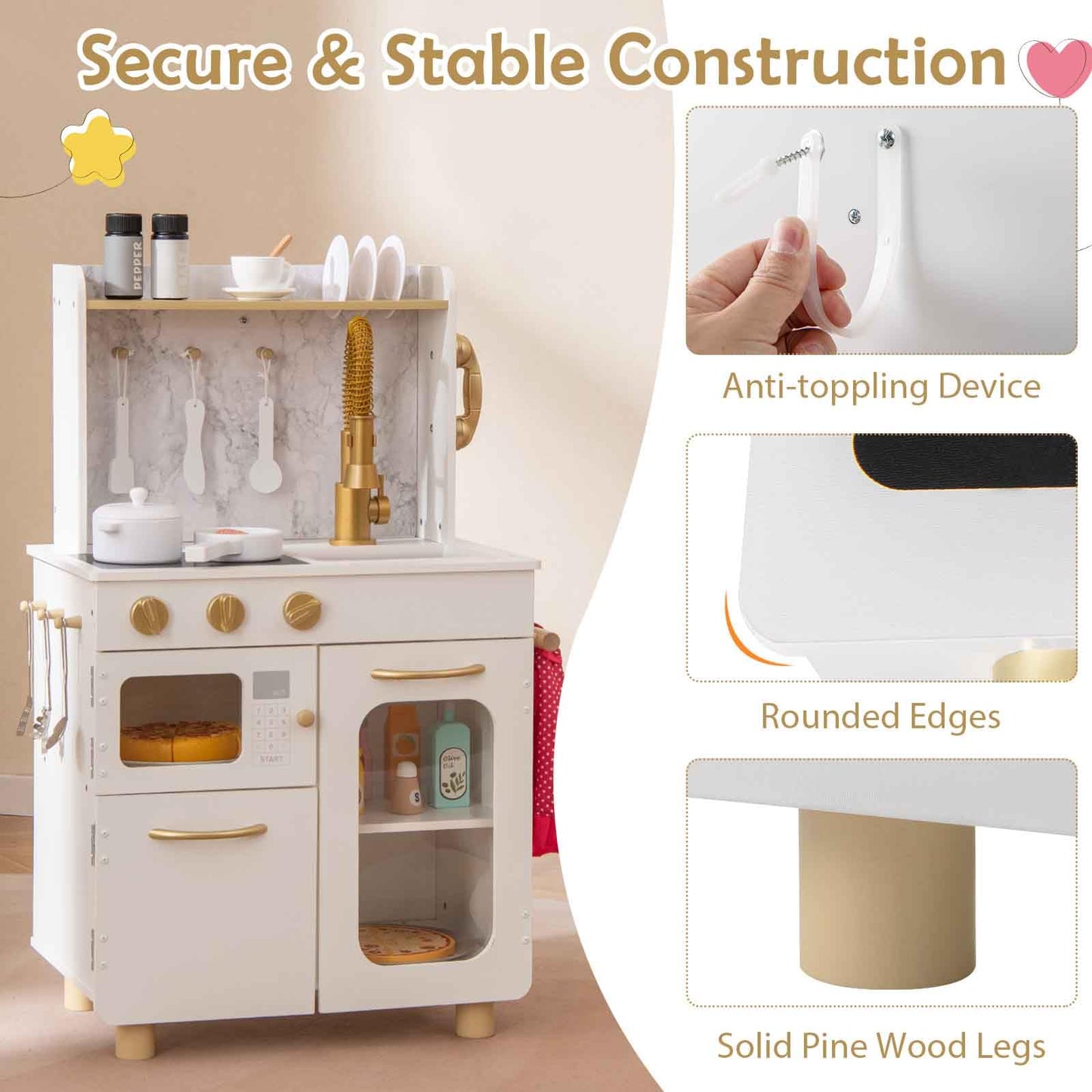 Kids Kitchen Setwith Stoves Faucet Sink Telephone Microwave and Oven