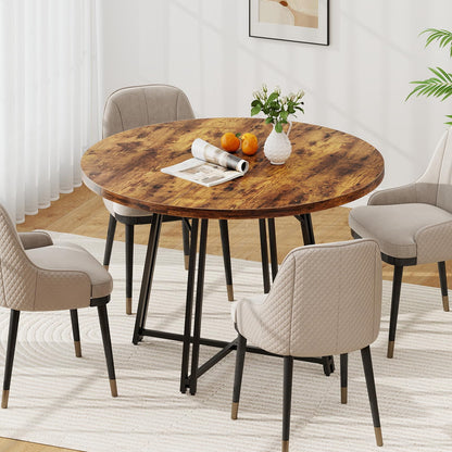 47 Inch Dining Table for 4-6 People Round Kitchen Table with 8 Metal Supporting Legs and Cross Base