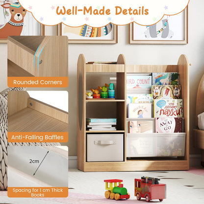 Kids Bookshelf, Toy Storage Organizer with Full-Length Mirror