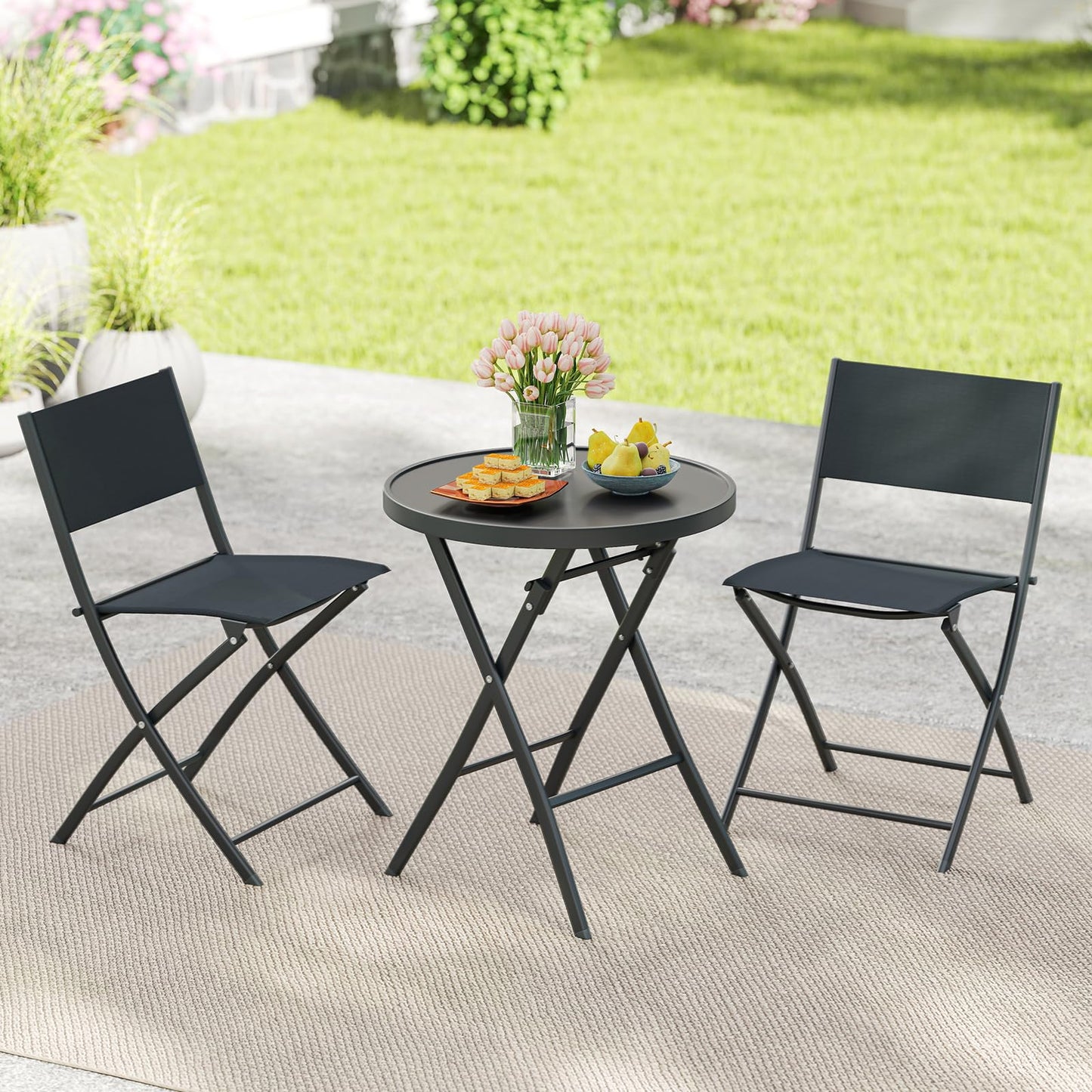 Folding Patio Bistro Set, 3 Piece Garden Furniture Set