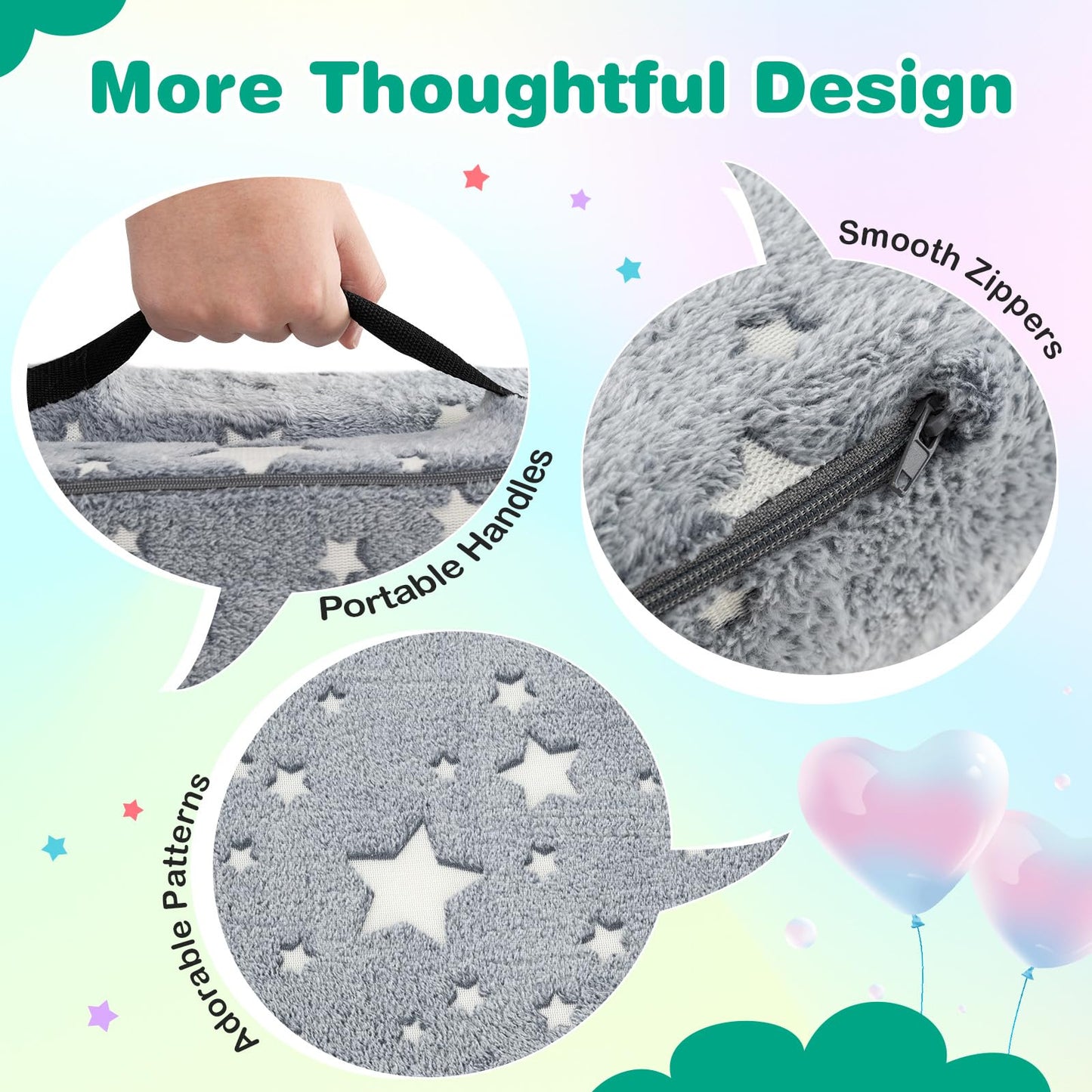 Glow in the Dark Modular Kids Play Couch Set with Machine-washable Flannel Covers and Portable Handles