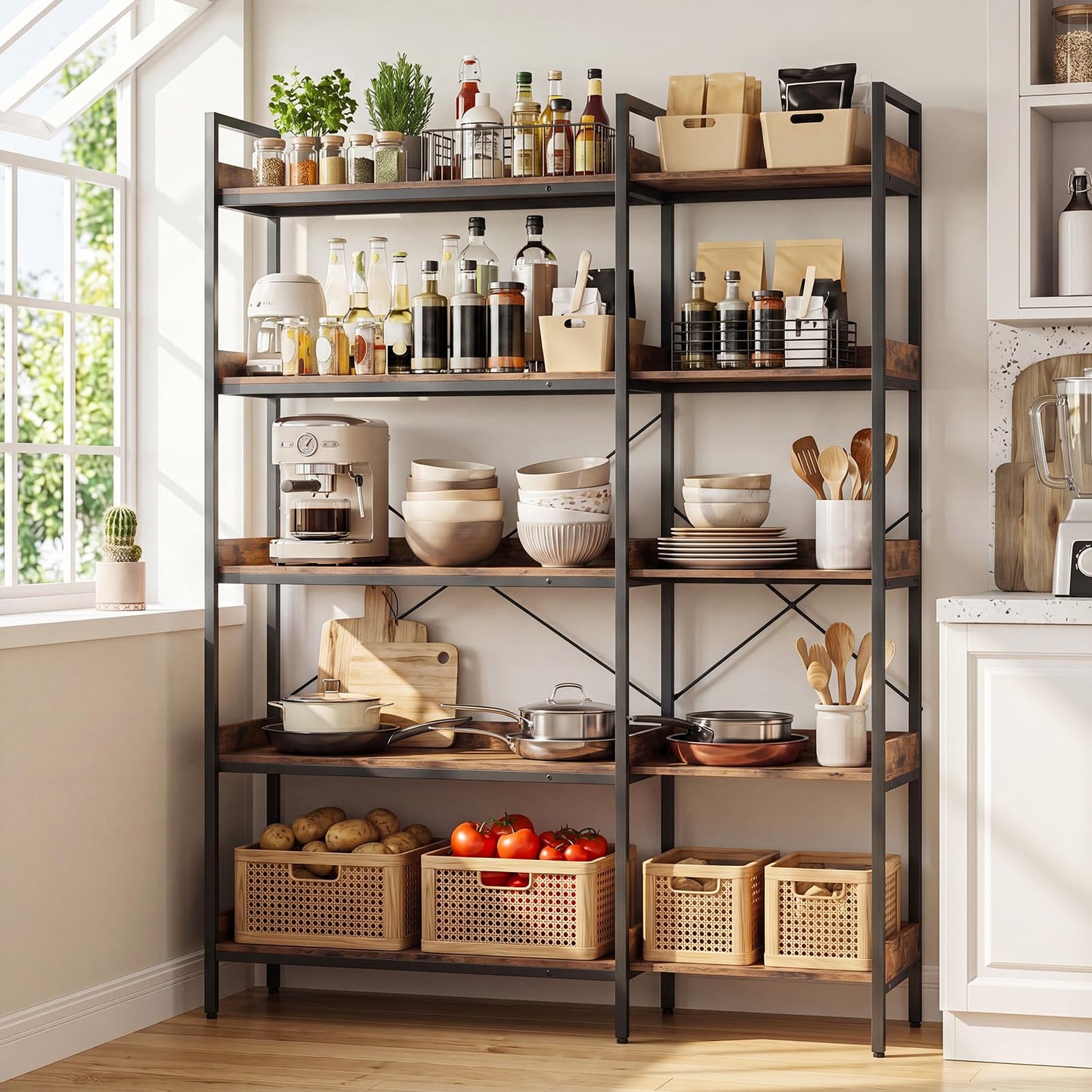 5-Tier Corner Bookshelf, 113cm Convertible L-shaped Bookcase