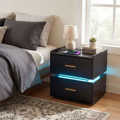 Nightstand with Charging Station and 2 Storage Drawers