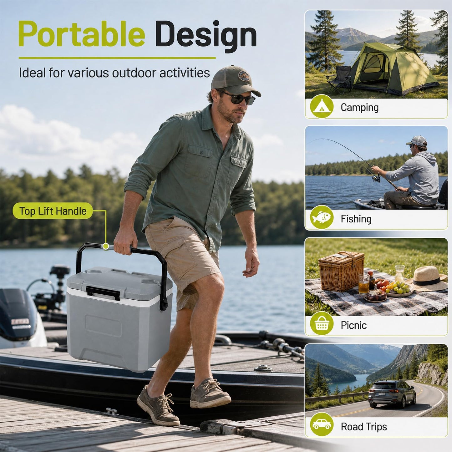 Hard Cooler Ice Chest Box for Cold/Hot Food & Drink