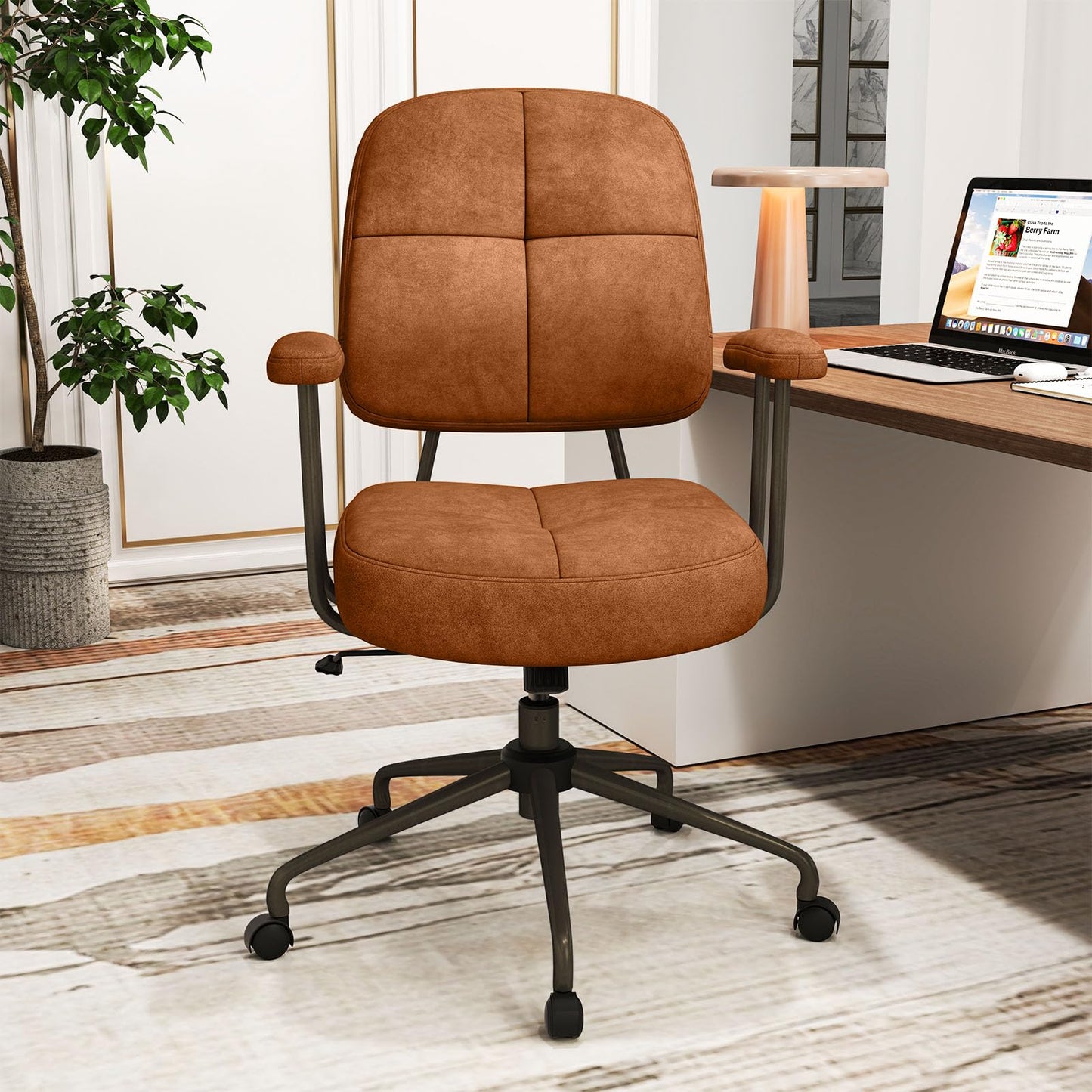 Height Adjustable Swivel Computer Desk Chair with Rocking Backrest and Armrests