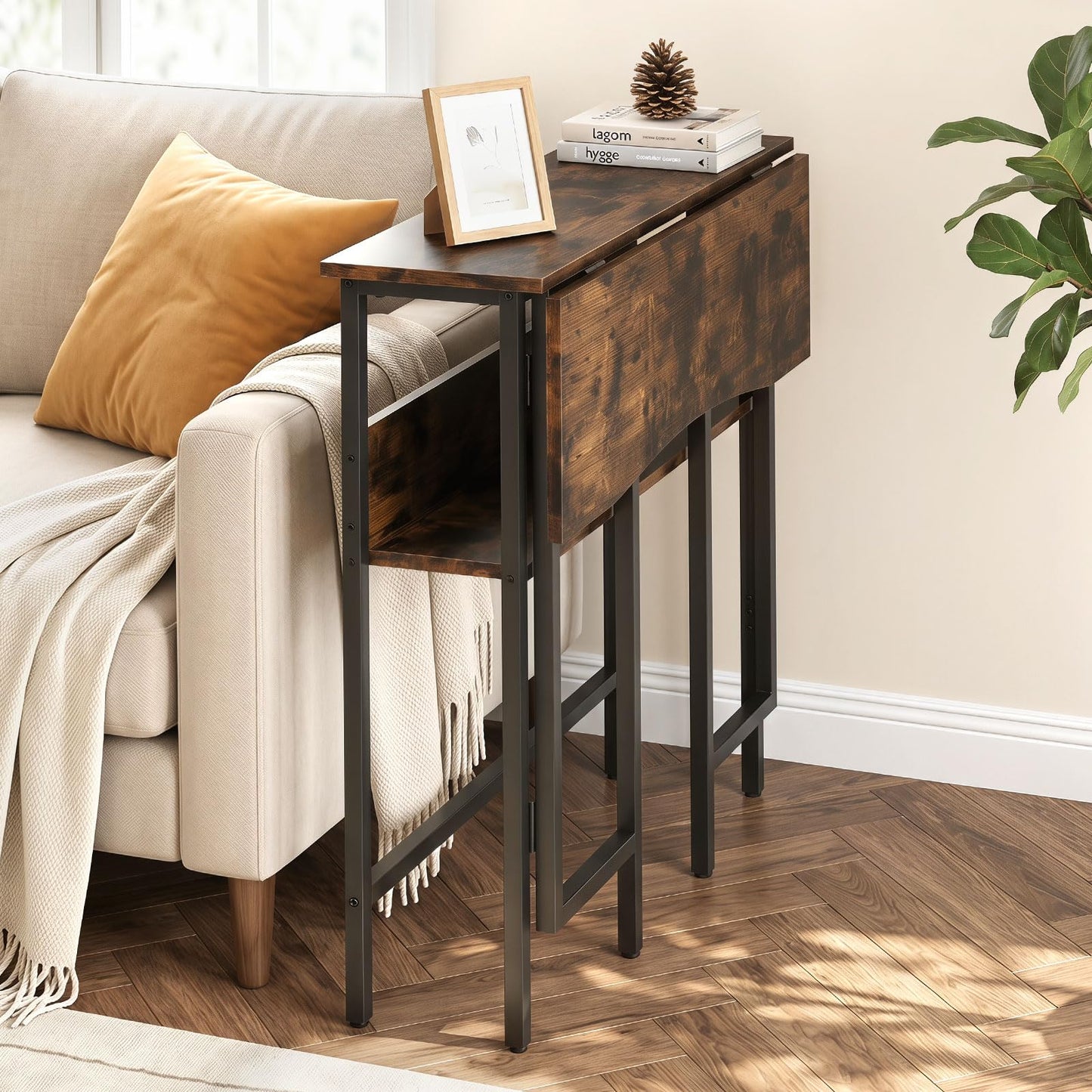 Small Folding Desk 80 CM with Storage Shelf & Drop Leaf for Home Office