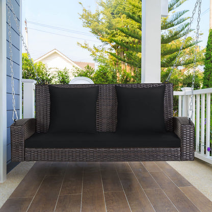 2-Seat Patio Rattan Porch Swing with Two Solid Steel Chains