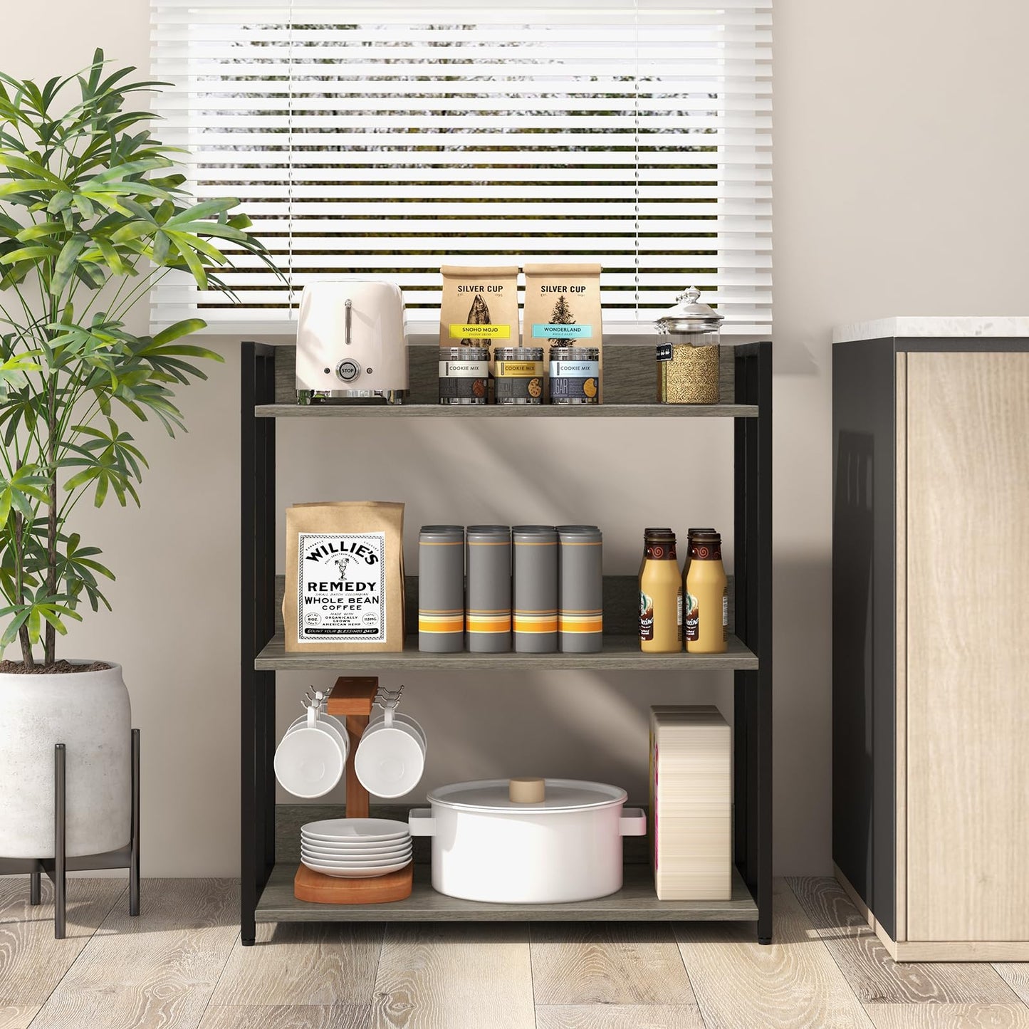 3 Tier Bookshelf with Adjustable Shelves and Metal Frame