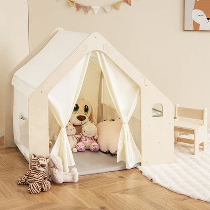 Wooden Playhouse with Floor Mat for 3-6 Years Old