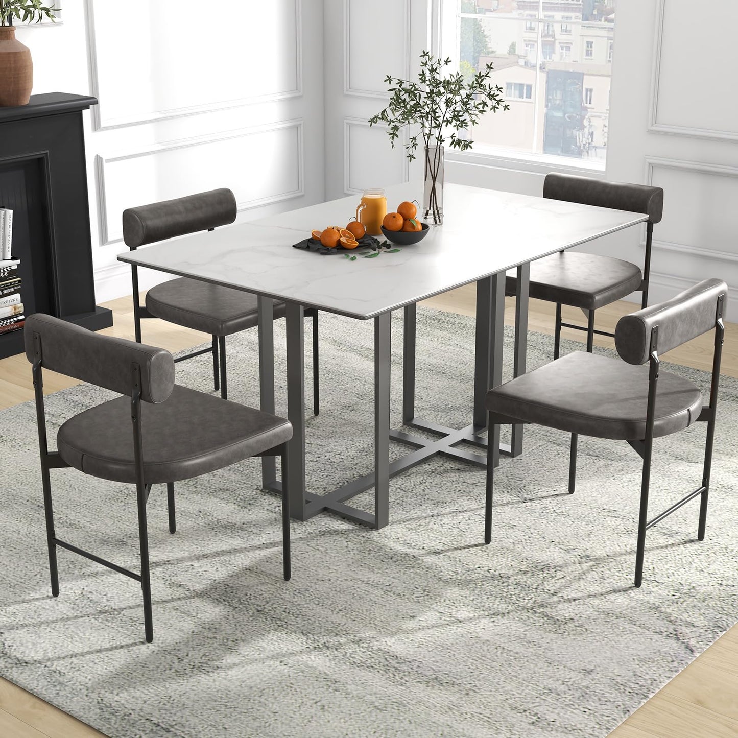 Faux Leather Upholstered Kitchen Side Chair with Curved and Padded Backrest