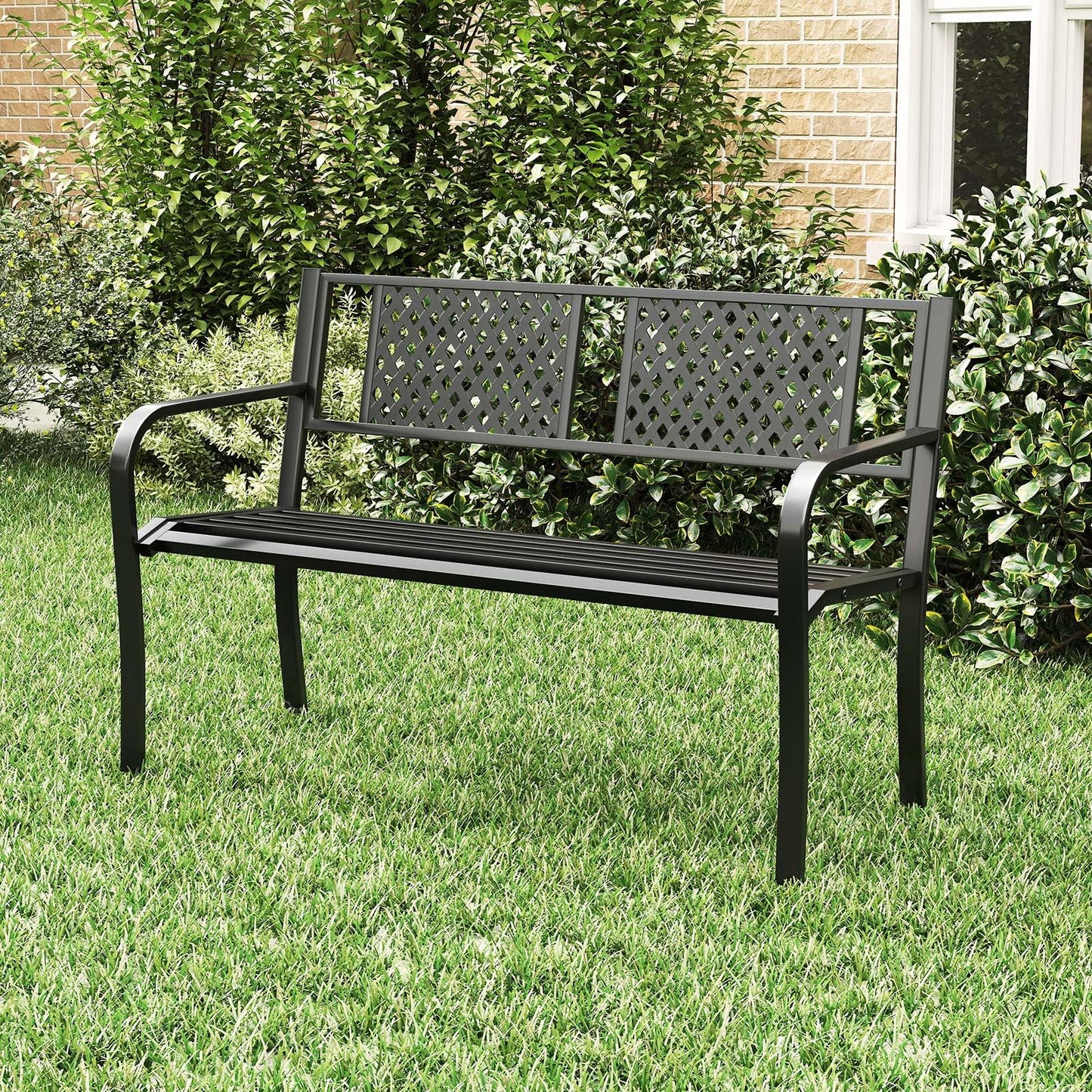 Diamond Pattern 2-3 Seater Heavy Duty Metal Frame Loveseat Park Bench