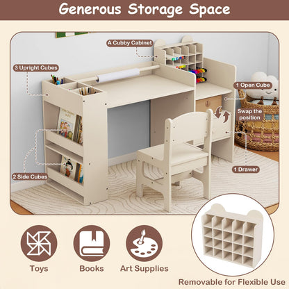 Kids Art Table and Chair Set with Removable Paper Roll Holder