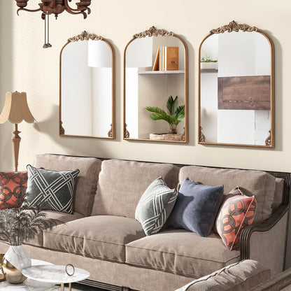 Vintage Ornate Baroque Arched Mirror with Hanging Hooks
