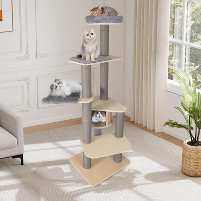 Cat Tree, Tall Multi-Layer Cats Tower with Comfy Padded Top Perch