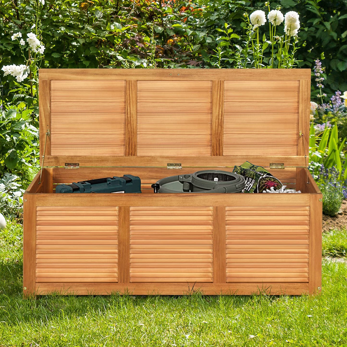 114cm Garden Storage Bench with Flexible Hinges and Handle