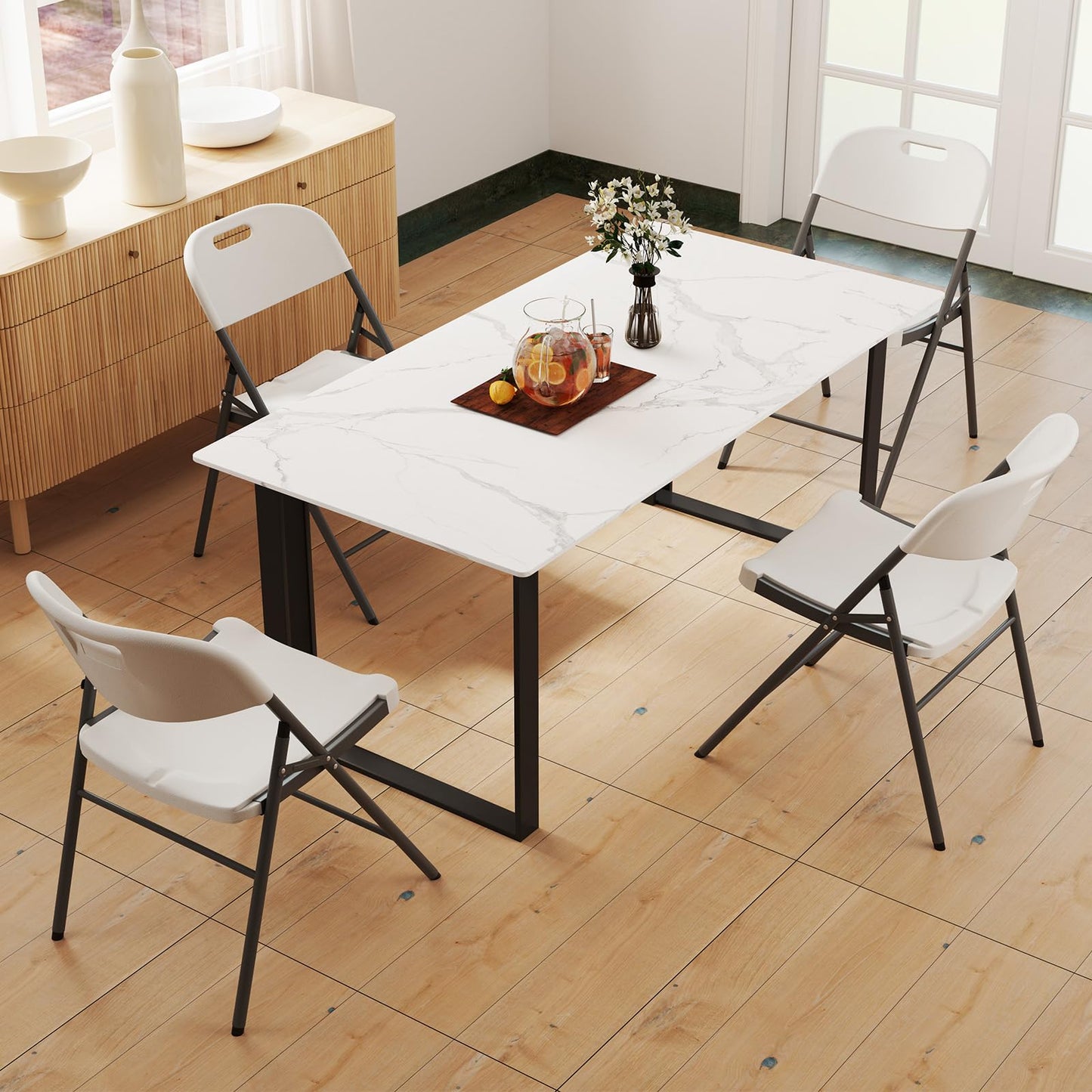 HDPE Portable Dining Chairs Set of 4 with Contoured Seat