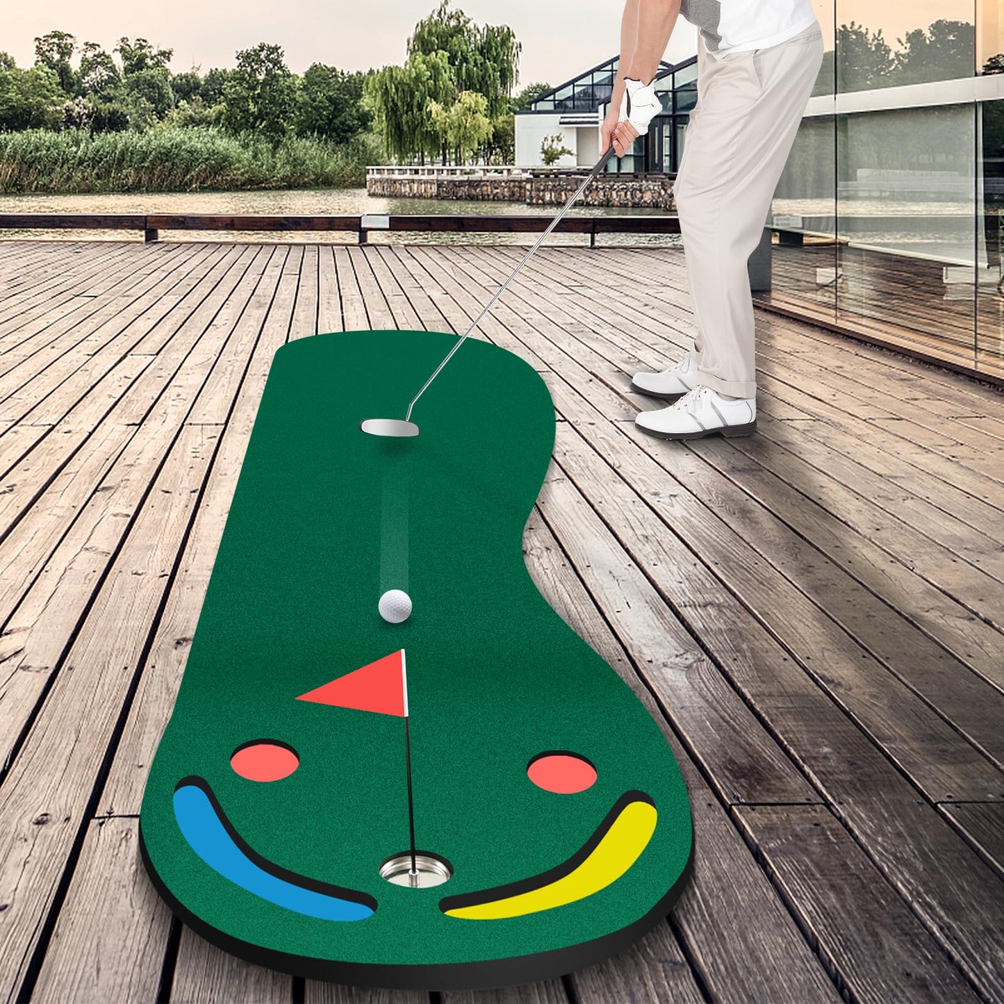 Golf Putting Green Set with 3 Putting Cups 1 Flag and Golf Hole Covers