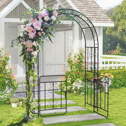 Garden Arbor with Gate and Multiple Side Crossbars for Decoration