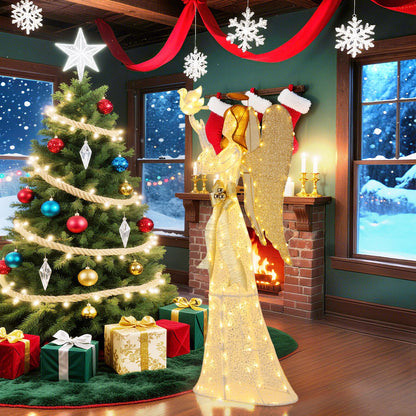 3D Lighted Angel Christmas Decoration with Pigeon and Golden Wings