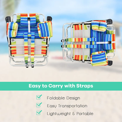 2 Pack Folding Backpack Beach Chair, 5 Adjustable Position Camping Chair